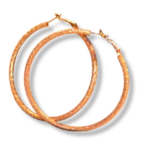 Jewelry - ⭐️#T New Gold Glitter Large 3" Hoop Earrings Sparkling Y2K